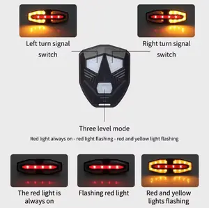 וינקר אחורי לאופניים עם שלט אלחוטי וטעינה סולארית F-5